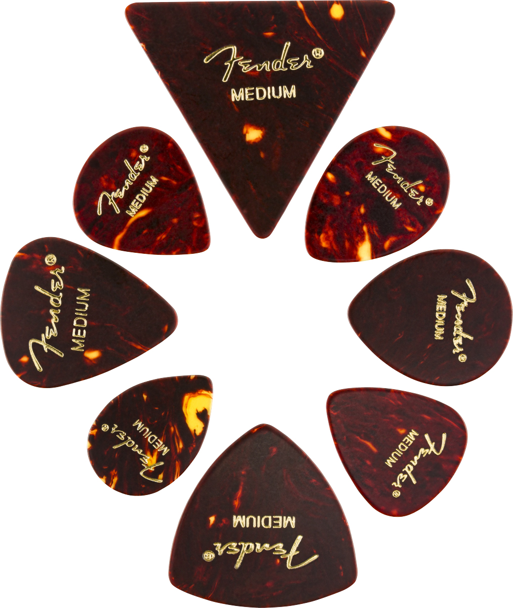 FENDER ALL SHAPES MEDLEY PACK OF 8 PICKS, TORTOISE SHELL, MEDIUM