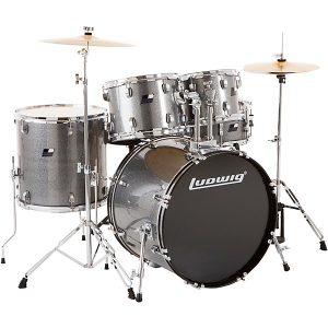 Ludwig BackBeat complete 5-piece drum set-metallic silver sparkle