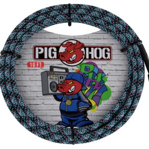 PIG HOG INSTRUMENT CABLE, 10FT STRAIGHT, BLUE GRAFFITI