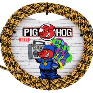 PIG HOG INSTRUMENT CABLE, 10FT RIGHT, ORANGE GRAFFITI