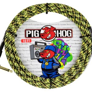 PIG HOG INSTRUMENT CABLE, 10FT RIGHT, YELLOW GRAFFITI