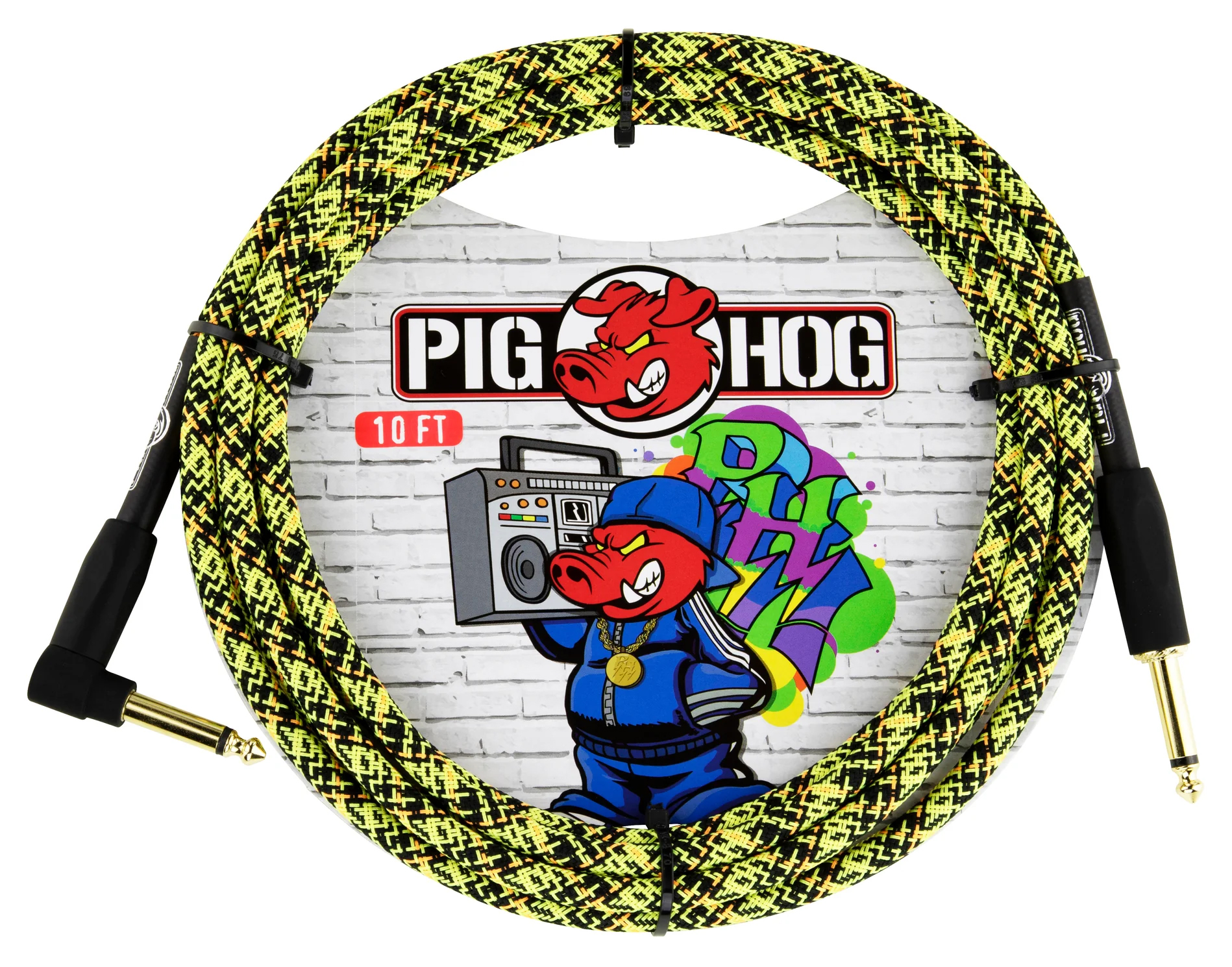 PIG HOG INSTRUMENT CABLE, 10FT RIGHT, YELLOW GRAFFITI
