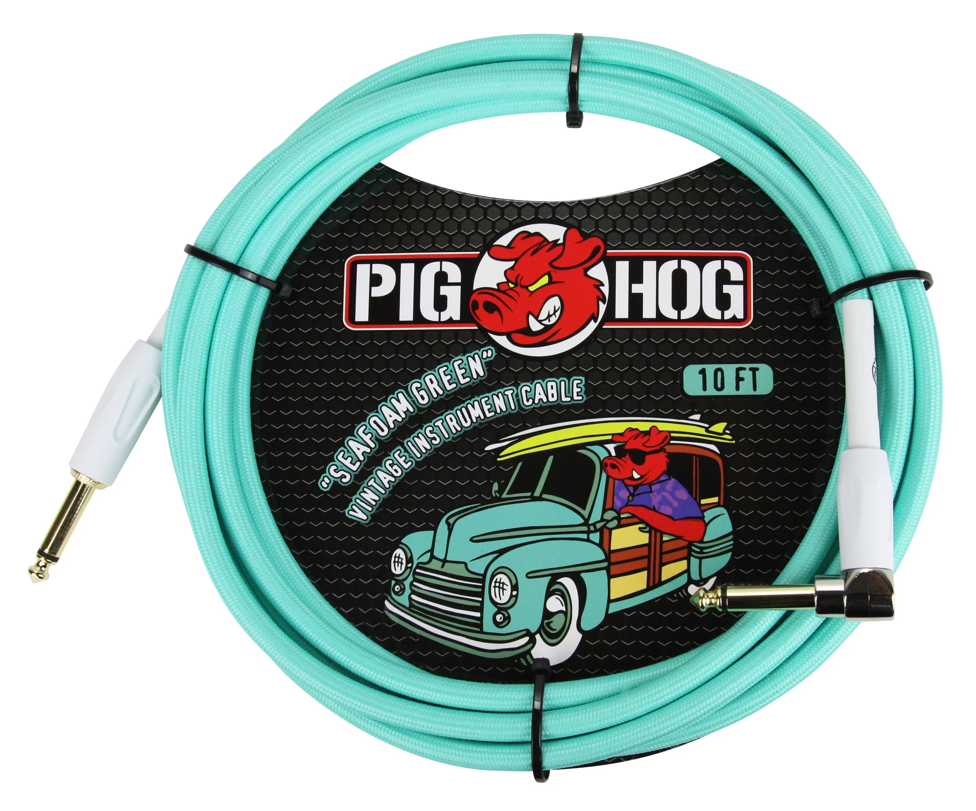 PIG HOG VINTAGE SERIES INSTRUMENT CABLE, 10FT, SEAFOAM GREEN