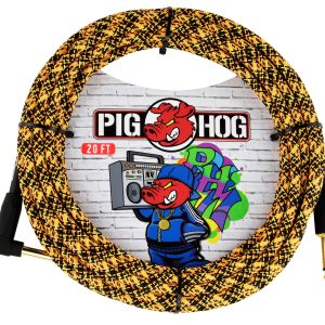PIG HOG INSTRUMENT CABLE, 20FT RIGHT, ORANGE GRAFFITI