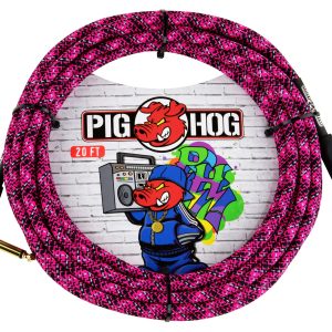 PIG HOG INSTRUMENT CABLE, 20FT RIGHT, PINK GRAFFITI
