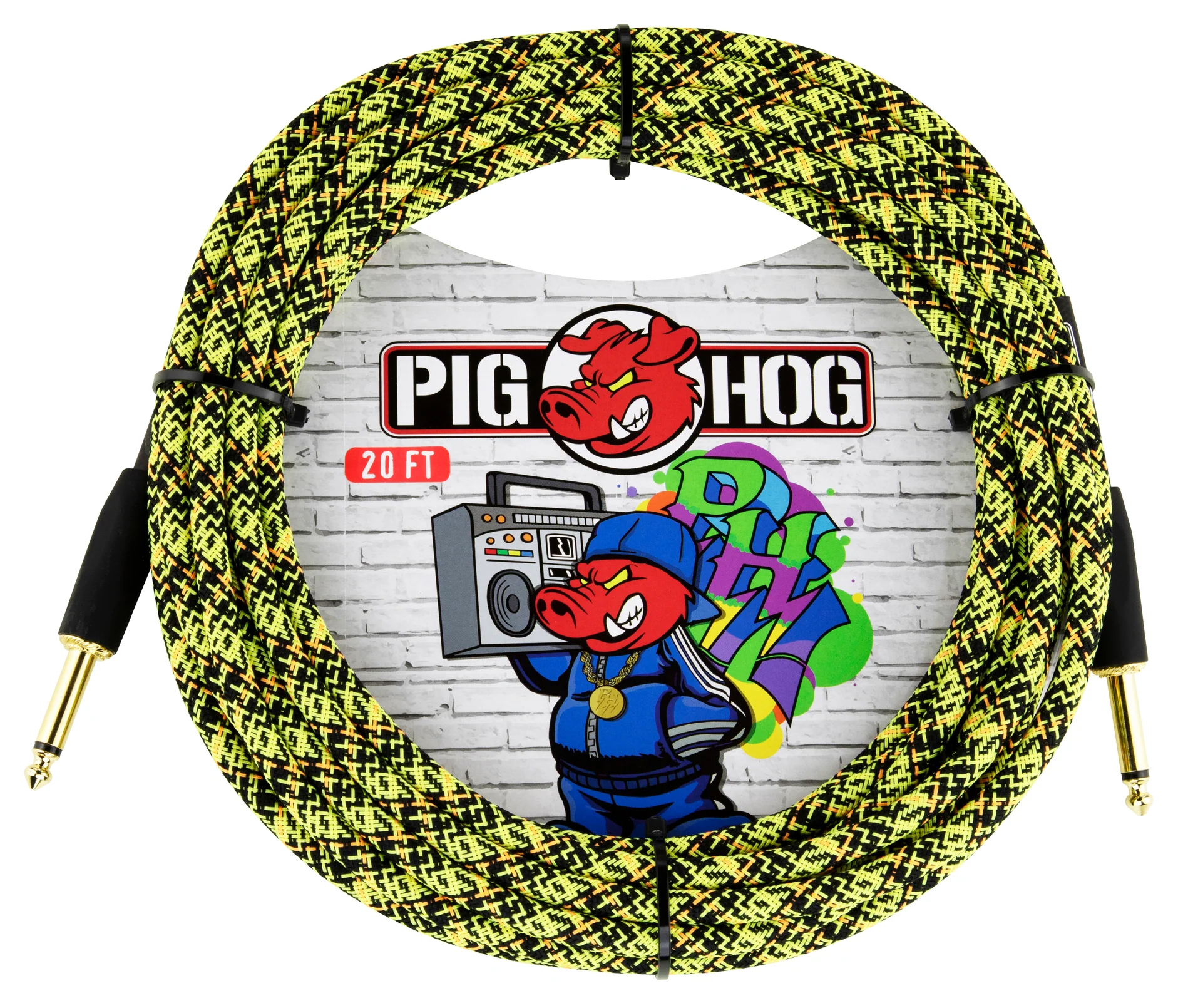 PIG HOG INSTRUMENT CABLE, 20FT STRAIGHT, YELLOW GRAFFITI