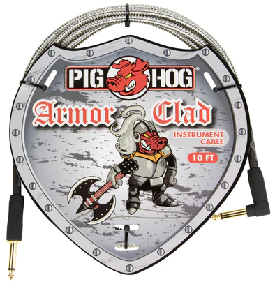 Pig Hog Armor Clad Instrument Cable, 10ft, Right Angle