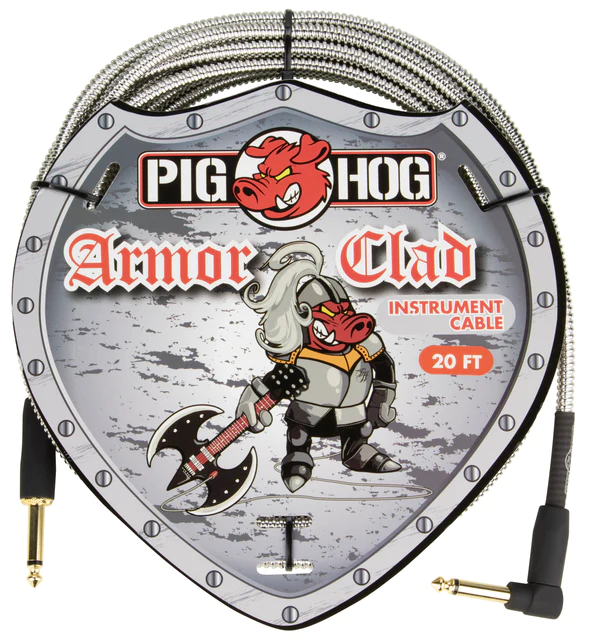 Pig Hog Armor Clad Instrument Cable, 20ft, Right Angle