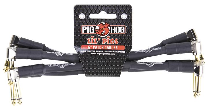 PIG HOG LIL' PIGS 6" PATCH CABLES, BLACK, 4PC