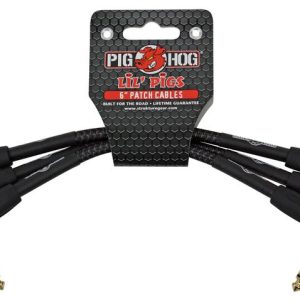PIG HOG VINTAGE 6" PATCH CABLES, WOVEN BLACK, 3PC
