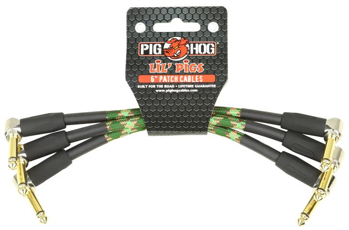 PIG HOG VINTAGE 6" PATCH CABLES, CAMOUFLAGE, 3PC