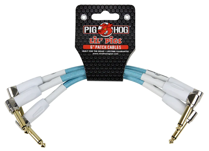 Pig Hog "Daphne Blue" 6" patch cables, 3pk