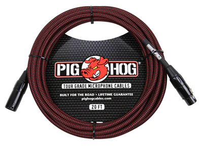 Pig Hog Red & Black Woven Mic Cable, 20ft XLR