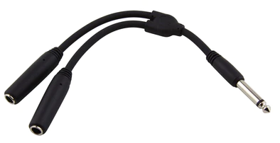 6" Y Cable, Mono 1/4"(M)-Dual Mono 1/4"(F)